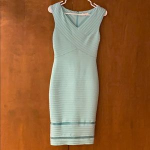 Calvin Klein Body Con Dress SZ 2 Aqua Blue.